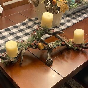 Rustic Candle Holder with Pine and Berry Accents
